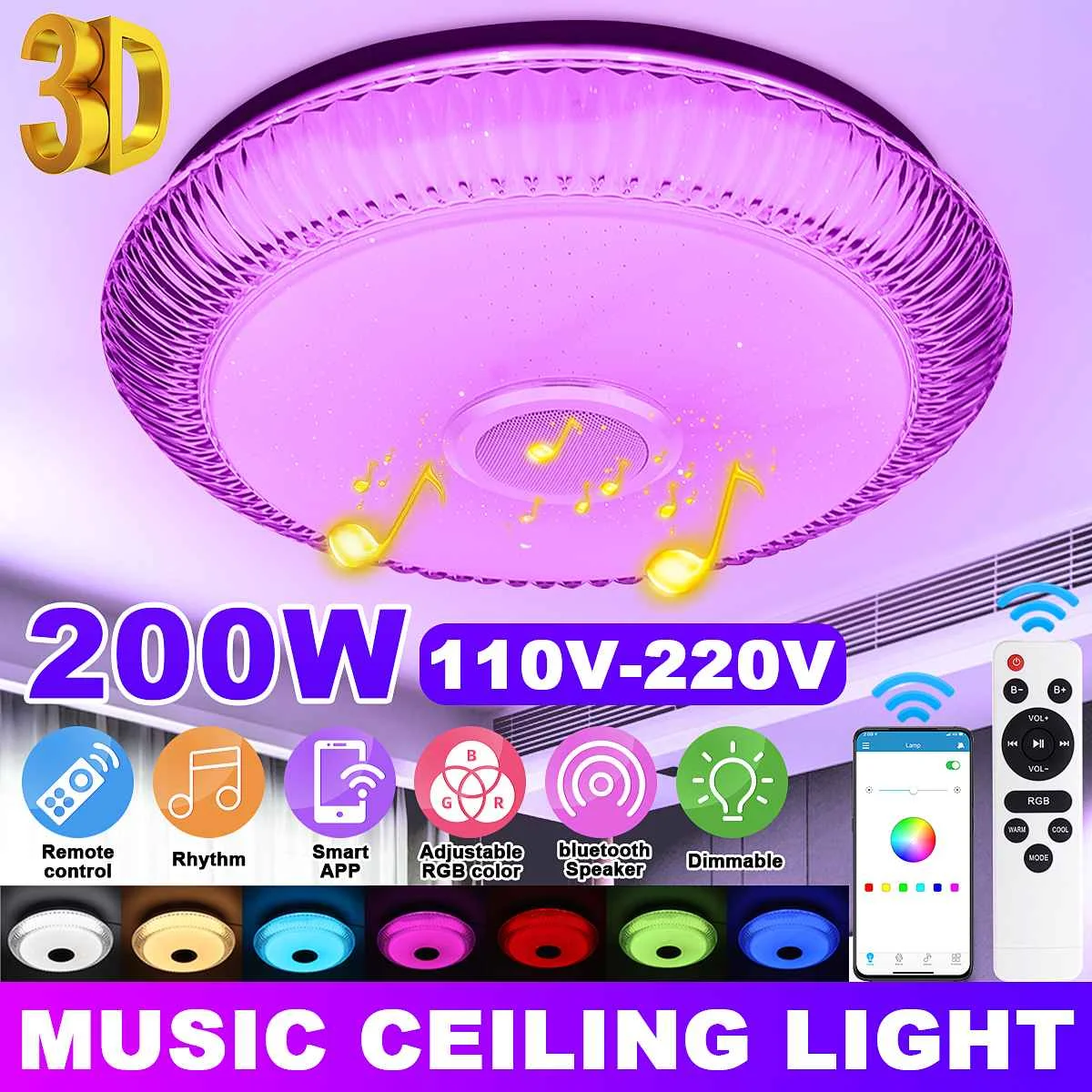 200W 100-240V RGB LED Ceiling Lights Home Lighting APP bluetooth Music Light Bedroom Lamp Smart Ceiling Lamp+Remote Control
200W 100-240V RGB LED Ceiling Lights Home Lighting APP bluetooth Music Light Bedroom Lamp Smart Ceiling Lamp+Remote Control