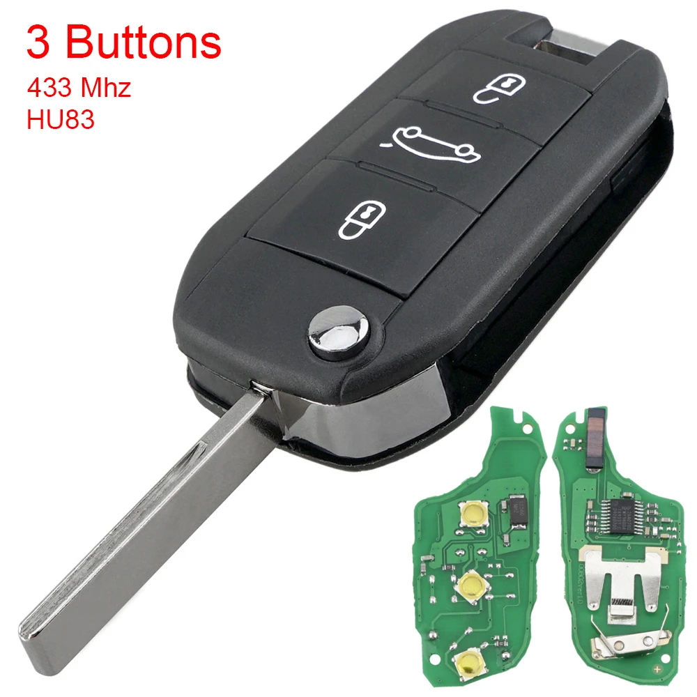 433MHz 3 Buttons Car Remote Key with 46 Chip and HU83 Blade Auto Car Key Replacement Fit for Peugeot 208 2008 301 308 5008 508
433MHz 3 Buttons Car Remote Key with 46 Chip and HU83 Blade Auto Car Key Replacement Fit for Peugeot 208 2008 301 308 5008 508