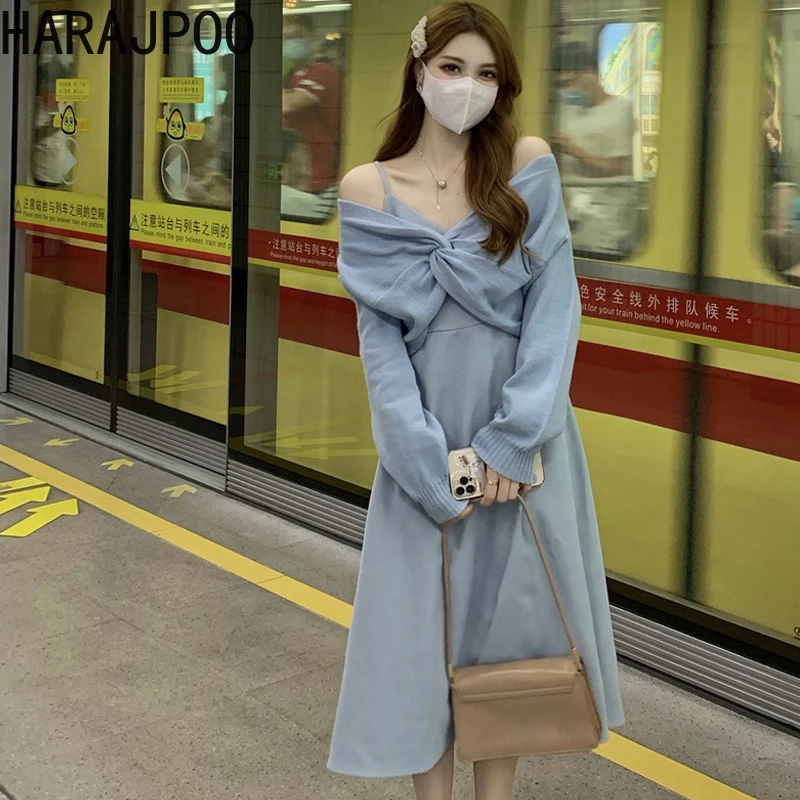 Harajpoo Dresses Pink Sling Korean Fashion Solid Autumn Winter 2021 New Knitwear Sweaters Two Piece Suit Y2k Sexy Mid-Calf Dress
Harajpoo Dresses Pink Sling Korean Fashion Solid Autumn Winter 2021 New Knitwear Sweaters Two Piece Suit Y2k Sexy Mid-Calf Dress