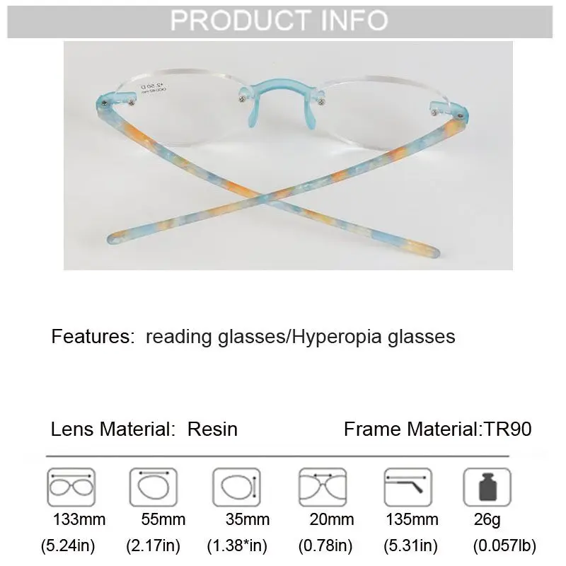 Rimless Reading Glasses Ultra-Light Women tr90 Flexible Spectacle eyeglasses Presbyopic glasses +1.00 to +4.00
Rimless Reading Glasses Ultra-Light Women tr90 Flexible Spectacle eyeglasses Presbyopic glasses +1.00 to +4.00