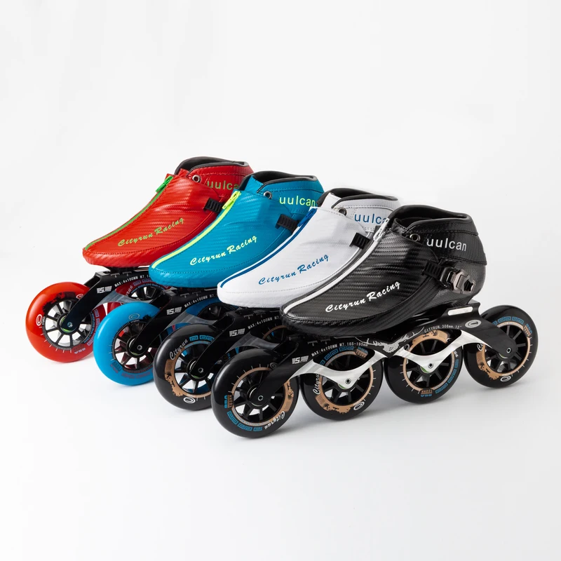 Фото Ботинки для скоростных коньков CITYRUN из углеродного волокна 4 колеса 110 мм синие