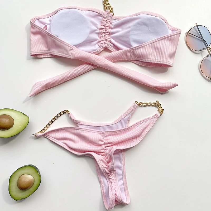 Ribbed Bikini Set Metal Chain Women's Swimsuit 2021 Bandeau 2 Piece Swimwear High Cut Biquini Thong Bathing Suit Sexy Bikinis 
Ribbed Bikini Set Metal Chain Women's Swimsuit 2021 Bandeau 2 Piece Swimwear High Cut Biquini Thong Bathing Suit Sexy Bikinis