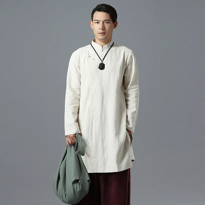 Standing collar casual men's long shirt ethnic style ramie shirt tea ceremony dress Zen dress
Standing collar casual men's long shirt ethnic style ramie shirt tea ceremony dress Zen dress