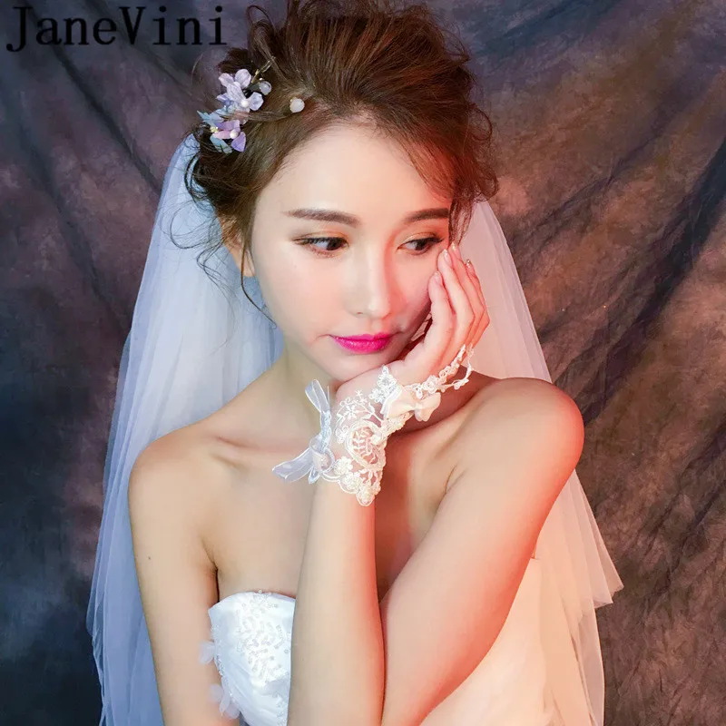 JaneVini женские короткие свадебные перчатки без пальцев для невесты кружева жемчуг