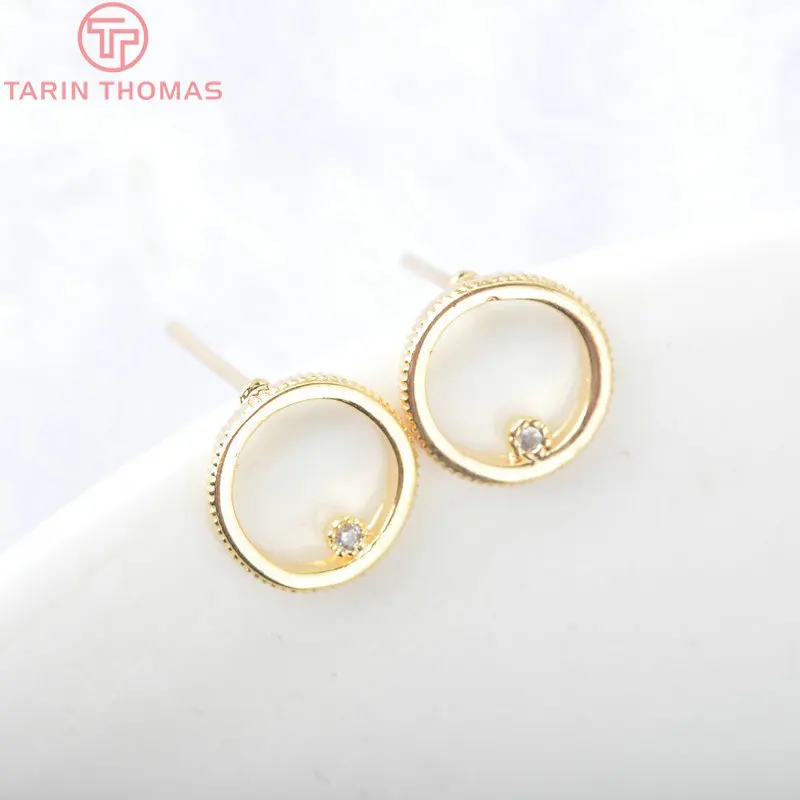 (18) 6PCS 9.5MM 24K Gold Color Brass with Zircon Round Circle Stud Earrings Pins High Quality Diy Jewelry Findings Accessories
(18) 6PCS 9.5MM 24K Gold Color Brass with Zircon Round Circle Stud Earrings Pins High Quality Diy Jewelry Findings Accessories