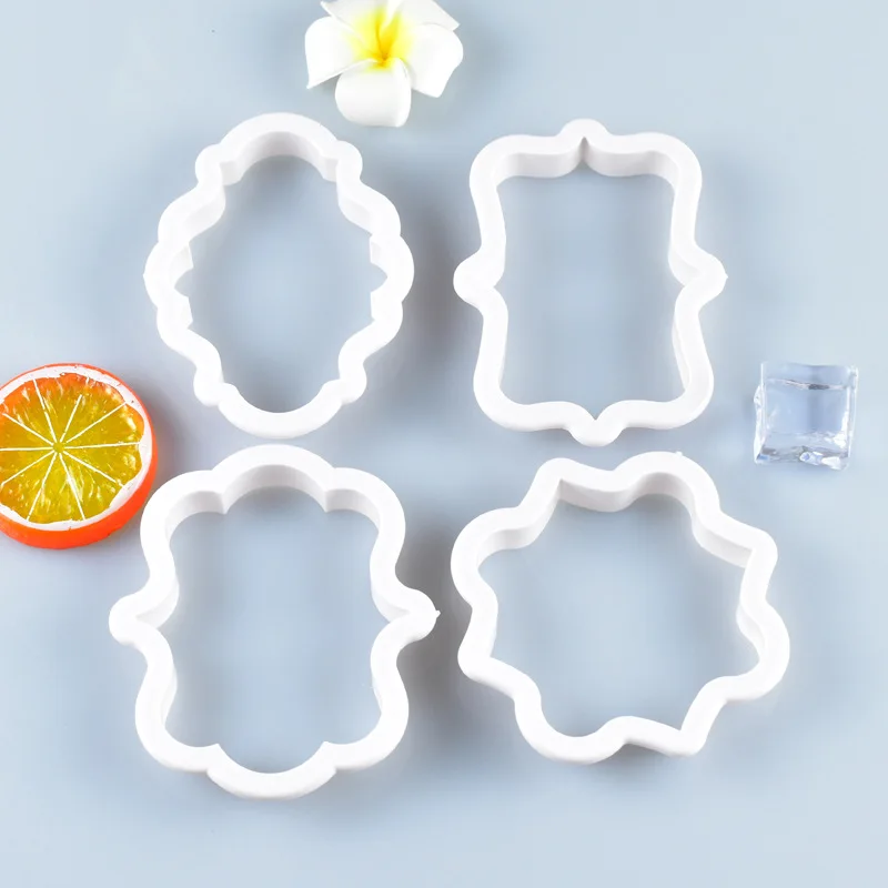 4Pcs/Lot Vintage Plaque Frame Cookie Cutter Set Plastic Biscuit Mould Fondant Cake Decorating Tools Sugar Craft Molds | Дом и сад