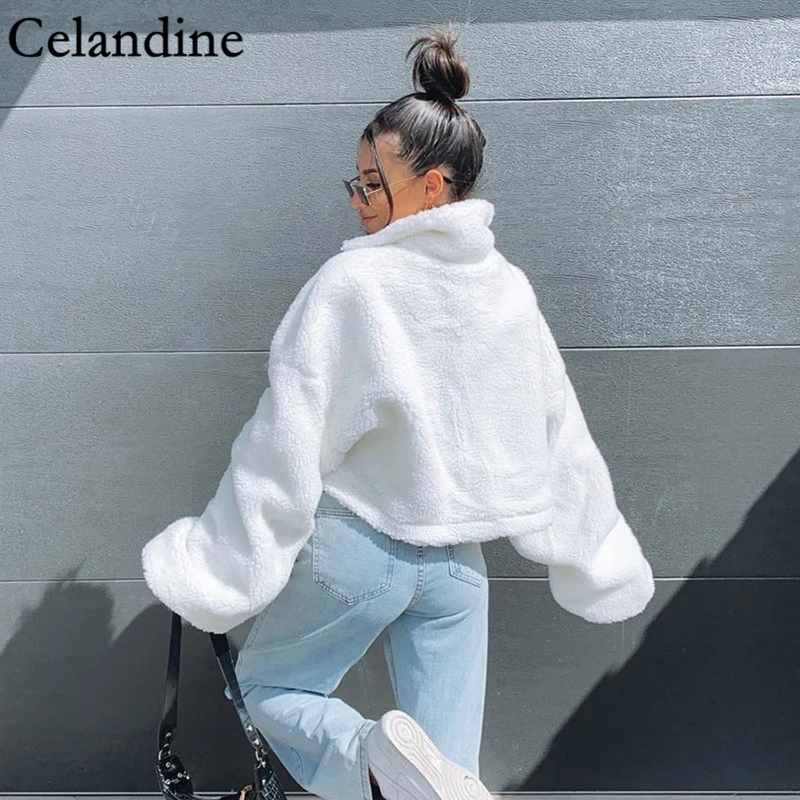 Celandine White Turn-down Collar Long Sleeve Winter Jacket Women Warm Zipper Lambswool Coat Short Outwear Streetwear Autumn
Celandine White Turn-down Collar Long Sleeve Winter Jacket Women Warm Zipper Lambswool Coat Short Outwear Streetwear Autumn