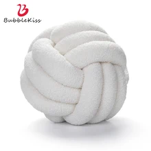 Bubble Kiss Knotted Plush Ball Design Round Throw Pillow Waist Back Wool Knotted Cushion Sofa Bed Decoration Dolls Toys For Kids