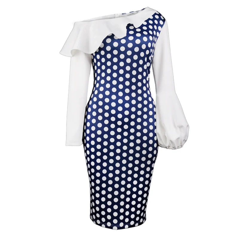 Women Polka Dot Printed Dress One Shoulder Irregular Patchwork Ruffles Long Sleeve Plus Size Slim Bodycon Party Birthday Robes
Women Polka Dot Printed Dress One Shoulder Irregular Patchwork Ruffles Long Sleeve Plus Size Slim Bodycon Party Birthday Robes