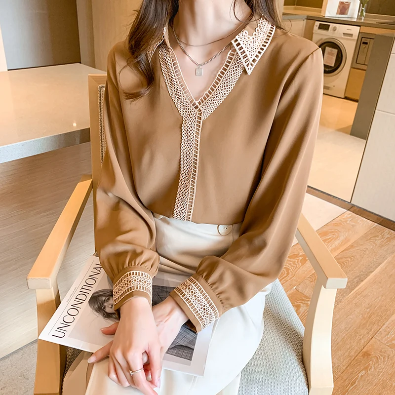 Houthion New Silk Women's Blouses Fashion Shirt Long Sleeve Top Summer Regular Full Loose Solid V-neck Silk Blouse Lady Blusas
Houthion New Silk Women's Blouses Fashion Shirt Long Sleeve Top Summer Regular Full Loose Solid V-neck Silk Blouse Lady Blusas