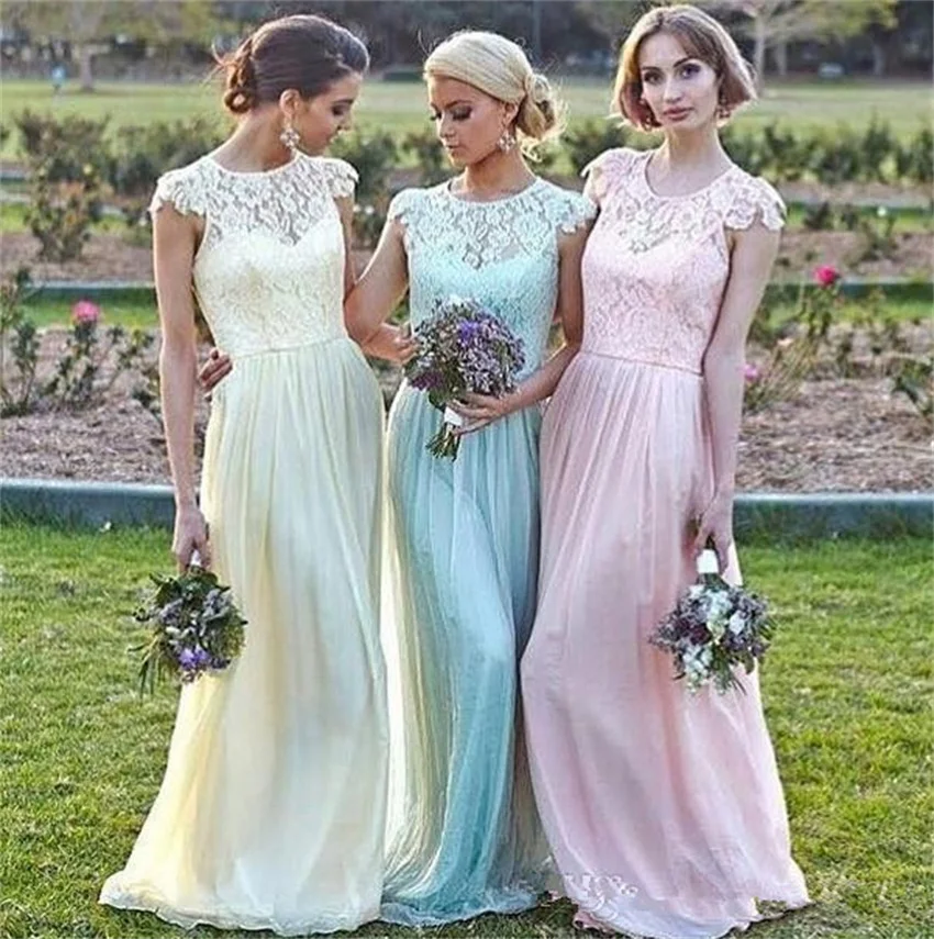 

Lace Chiffon Maid of Honor Dresses real image Plus Size Cap Sleeve Pink Mint daffidol cheap Beach Bridesmaid Party Gown