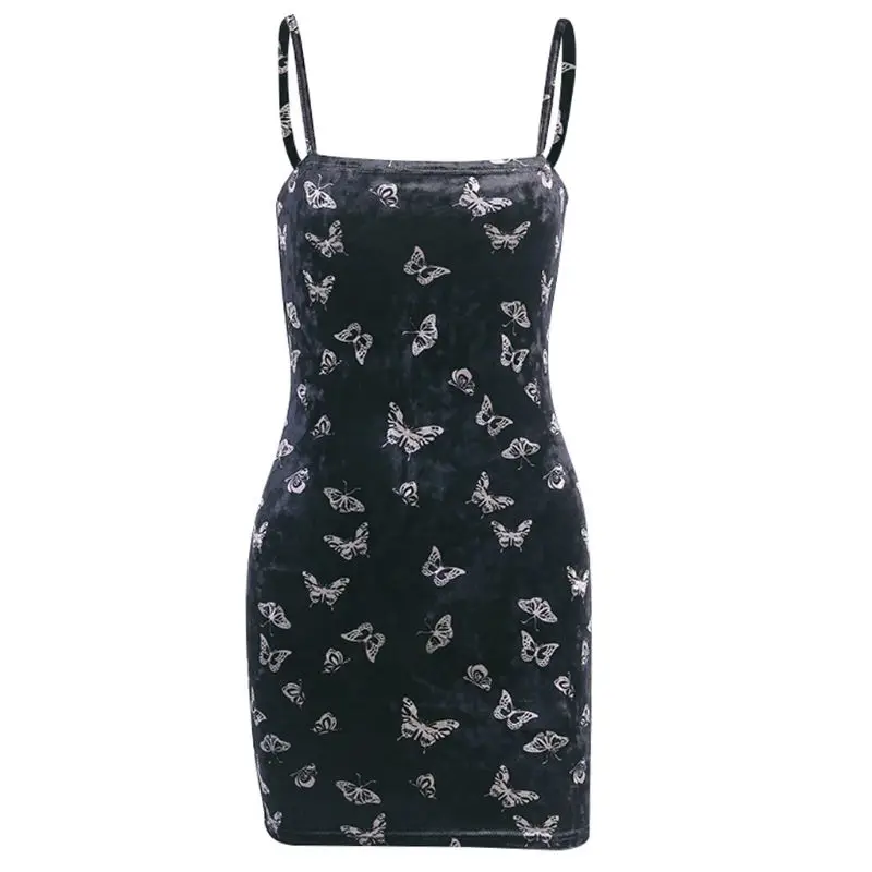 Women Gothic Sleeveless Dark Black Butterflies Print Velvet Bodycon Mini Pencil Dress High Waist Spaghetti Strap Sexy Night Part
Women Gothic Sleeveless Dark Black Butterflies Print Velvet Bodycon Mini Pencil Dress High Waist Spaghetti Strap Sexy Night Part