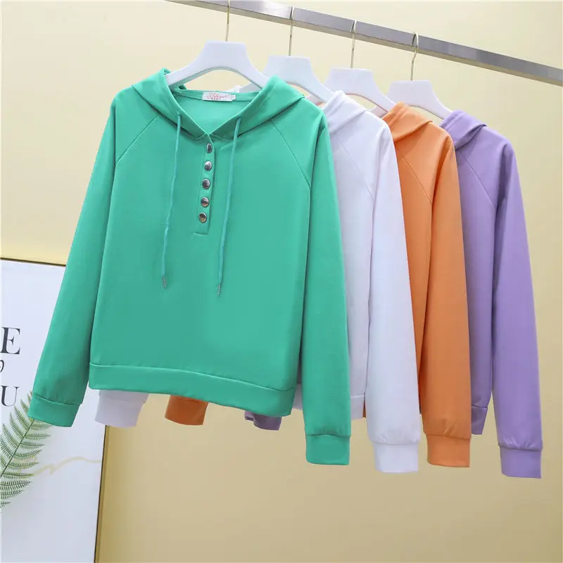 Ladies spring and autumn pure color hooded top 2021 new loose sports and leisure all-match drawstring pullover top
Ladies spring and autumn pure color hooded top 2021 new loose sports and leisure all-match drawstring pullover top