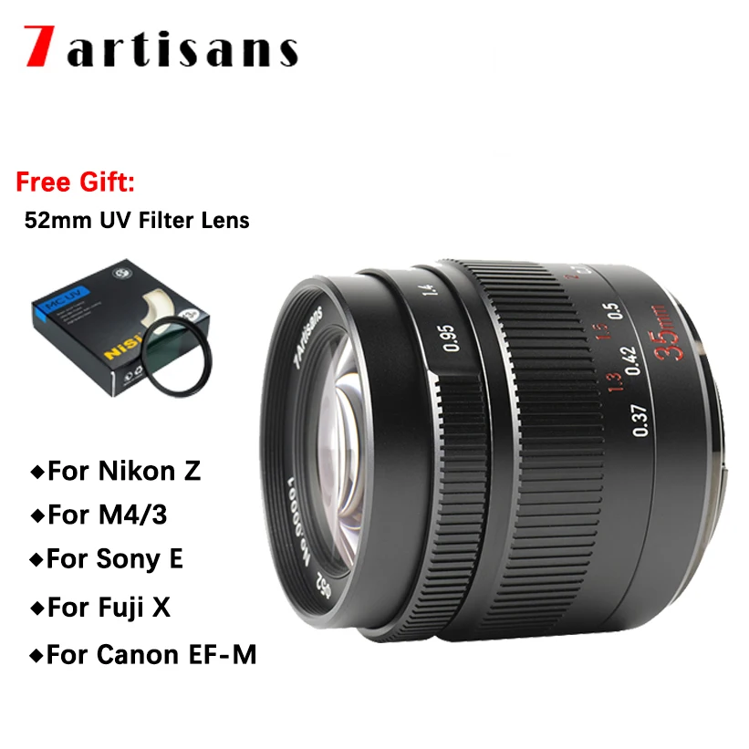 

7artisans 35mm F0.95 Manual Focus APS-C Lens for Sony E/Nikon Z/Olympus M4/3/Fuji XF X/Canon EF-M EOS-M Mount Camera