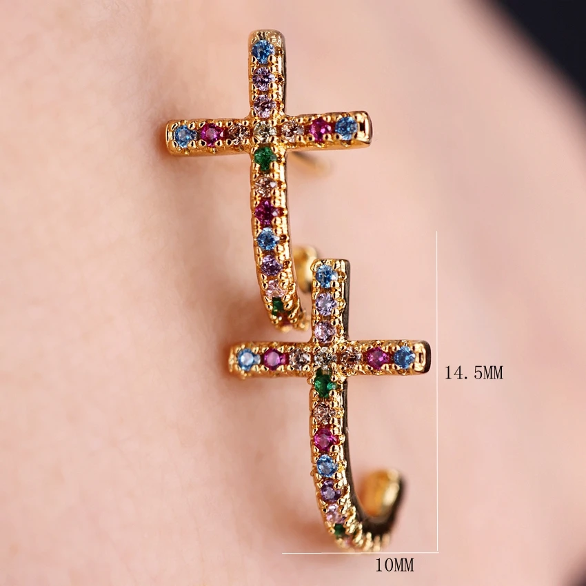 Rainbow Gold color Cross Shape Small Stud Earrings Full Paved Colorful Crystal Crystal Zircon Stone Ear Cuff Ear women Earrings
Rainbow Gold color Cross Shape Small Stud Earrings Full Paved Colorful Crystal Crystal Zircon Stone Ear Cuff Ear women Earrings