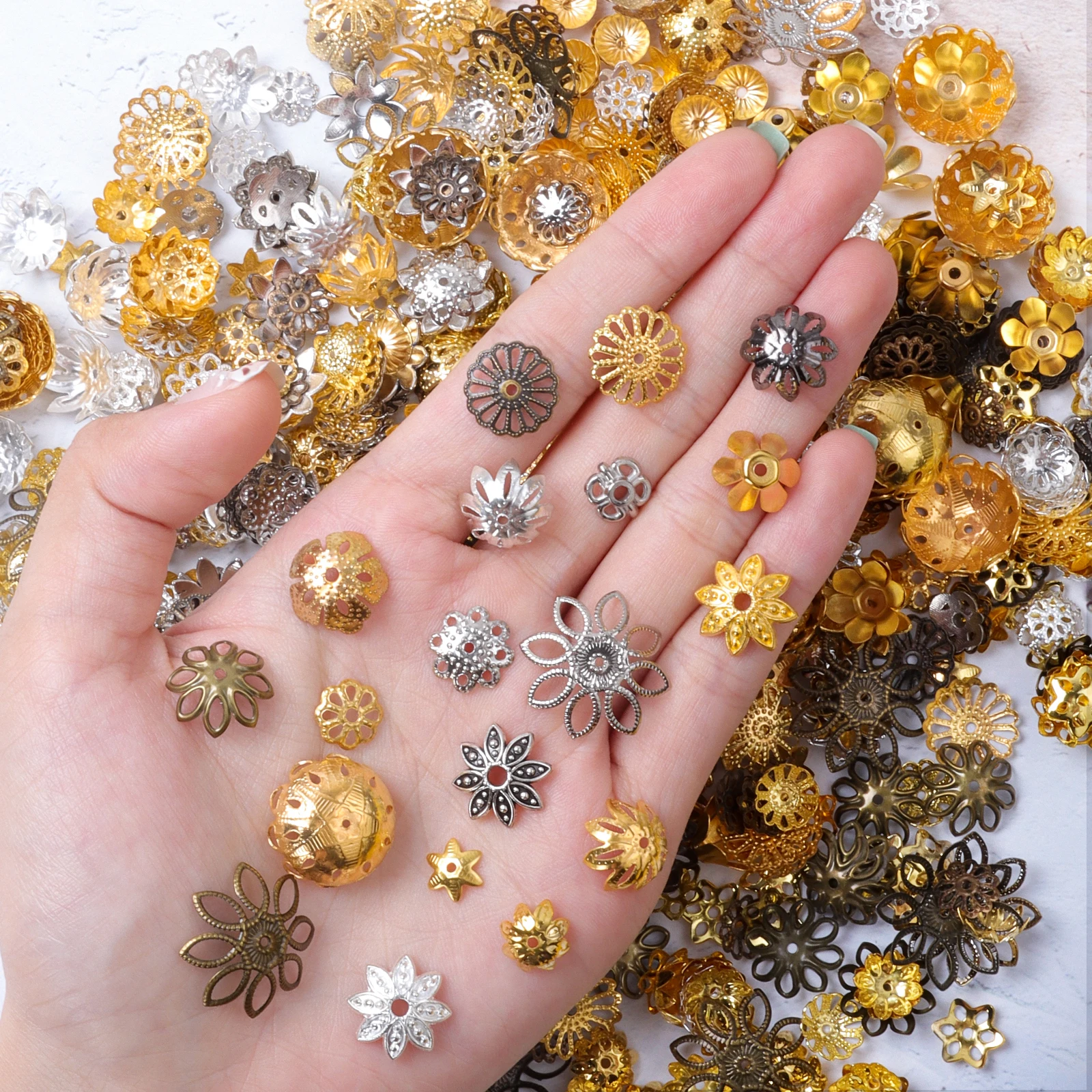 100pcs/Lot Flower Torus Shape Alloy Beads Caps Jewelry Combinations Spacer Beads For Jewelry Making Charms Necklace Bracelets
100pcs/Lot Flower Torus Shape Alloy Beads Caps Jewelry Combinations Spacer Beads For Jewelry Making Charms Necklace Bracelets