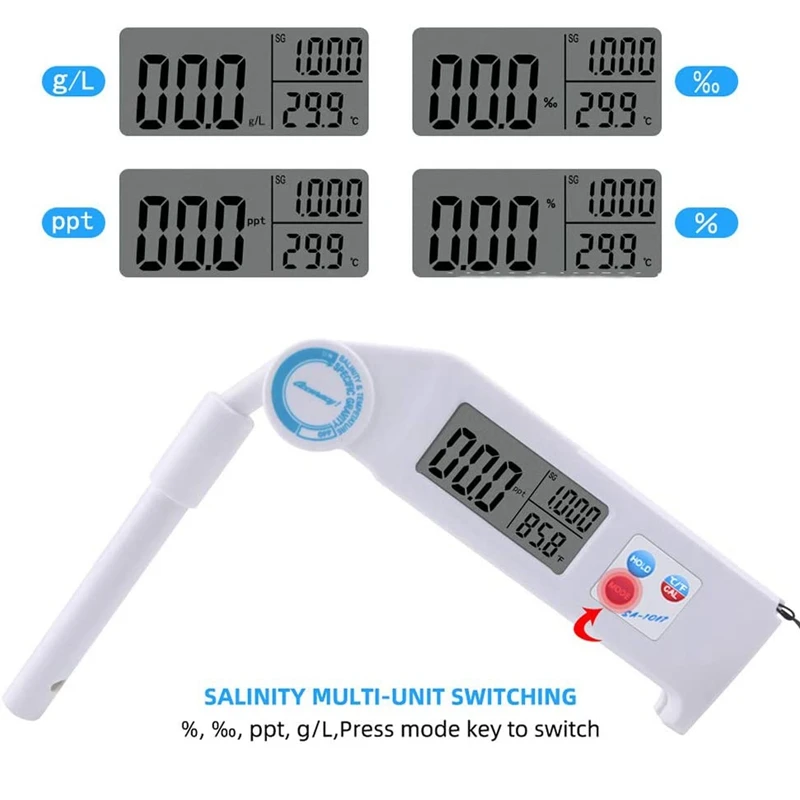 SA-1017 3-In-1 Digital Water Quality Tester Salinity/S.G/Temp Folding Temperature Tester for Swimming Pools Aquariums
SA-1017 3-In-1 Digital Water Quality Tester Salinity/S.G/Temp Folding Temperature Tester for Swimming Pools Aquariums