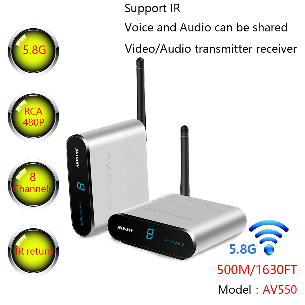 

measy AV550 wireless transmitter and receiver 5.8GHz 8 Channel TV Audio Video AV RCA Transmitter Sender And Receiver With IR Rem