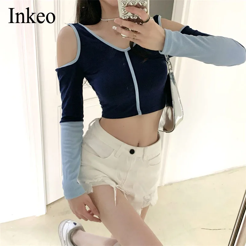 Sexy Cut off shoulder Women's V-neck sweater Club Patchwork Backless knitted tops Slim-fit Jumper Female Crop tops INKEO 1T076
Sexy Cut off shoulder Women's V-neck sweater Club Patchwork Backless knitted tops Slim-fit Jumper Female Crop tops INKEO 1T076