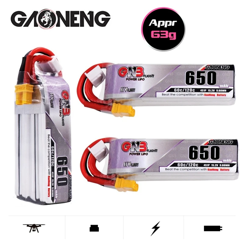 3 шт./компл. Gaoneng GNB 15 2 V 650 мА/ч 60C/120C 4S HV Lipo Батарея для Beta85X Whoop квадракоптер FPV