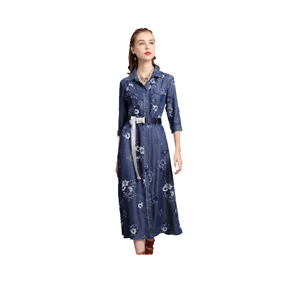 2021 Autumn Turn Down Collar Half Sleeves Flower Printed Pocket Denim Dress With Belt Vintage Style Tence Vestidos FS1141
2021 Autumn Turn Down Collar Half Sleeves Flower Printed Pocket Denim Dress With Belt Vintage Style Tence Vestidos FS1141