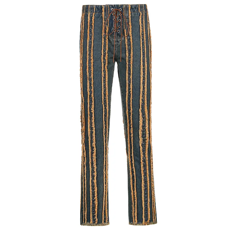 New women's mid-waist retro raw edge contrast color stitching lace straight leg jeans women
New women's mid-waist retro raw edge contrast color stitching lace straight leg jeans women