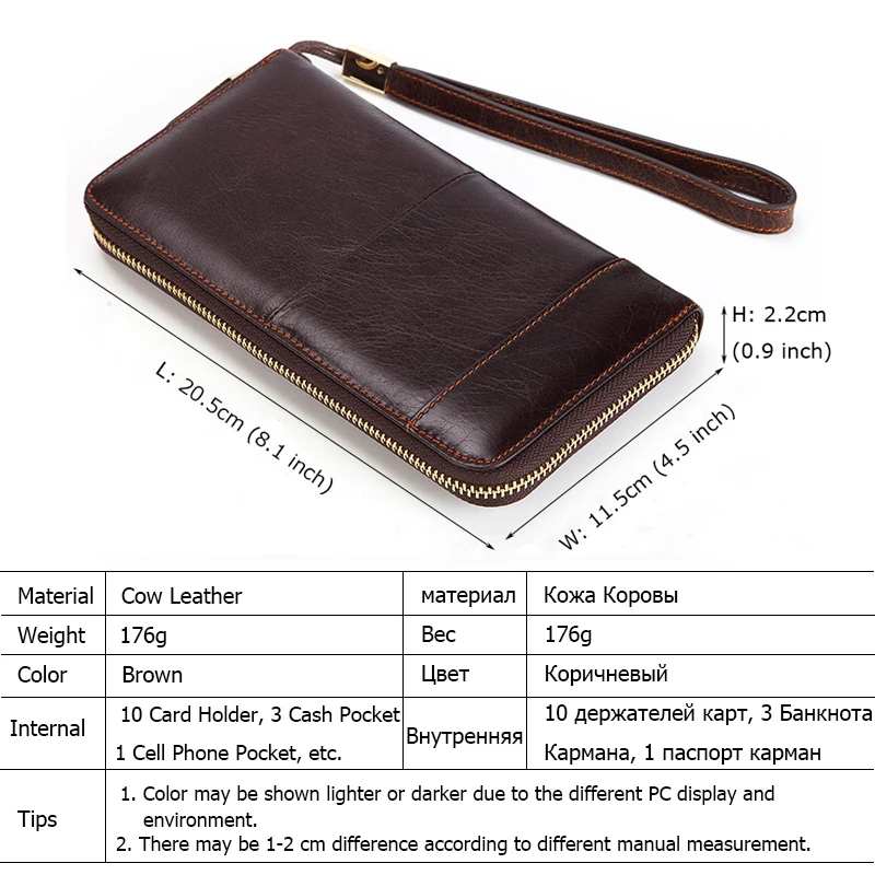 Long Men's Clutch Wallet Genuine Leather Men Business Phone Multi-Function Card Holder Coin Purse Male Money Bag | Багаж и сумки