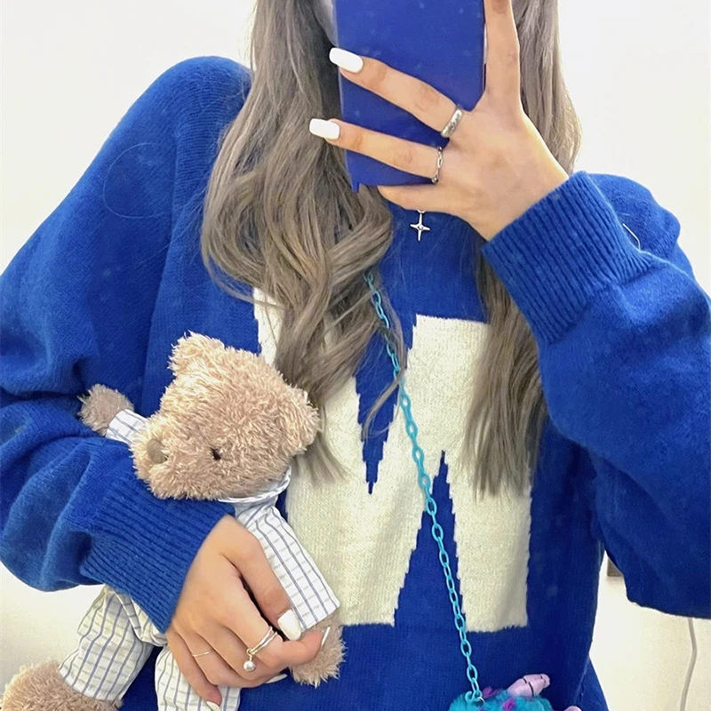 Hip Hop Women's Sweater Harajuku Fashion Letter Knitted Loose Top Klein Blue Casual Streetwear Pullover Vintage Couple Sweater
Hip Hop Women's Sweater Harajuku Fashion Letter Knitted Loose Top Klein Blue Casual Streetwear Pullover Vintage Couple Sweater