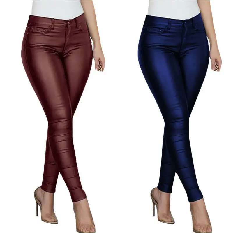 Womens Skinny High Waisted Wet Look Stretch Pants Jeggings Slim Fit Trousers 
Womens Skinny High Waisted Wet Look Stretch Pants Jeggings Slim Fit Trousers