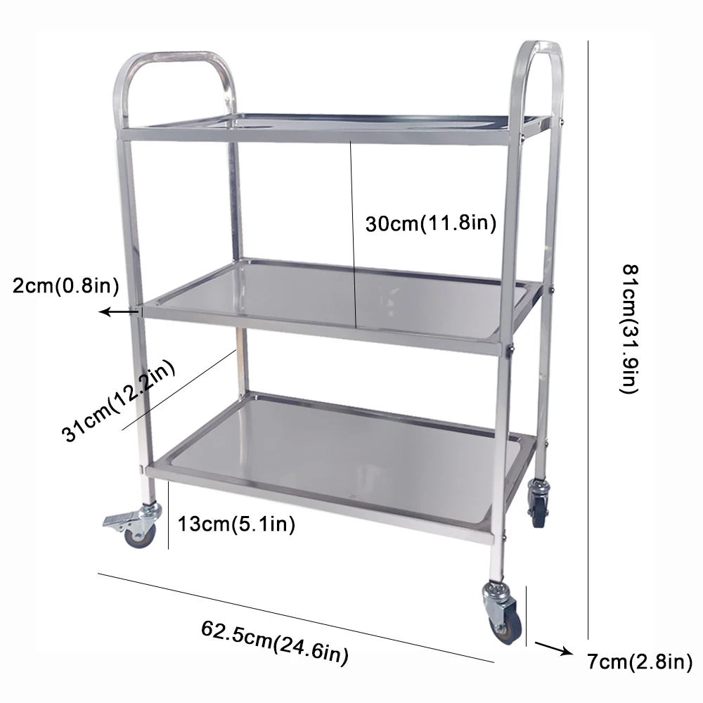 Тележка из нержавеющей стали с большим весом подшипника для ресторана 3 ярусами