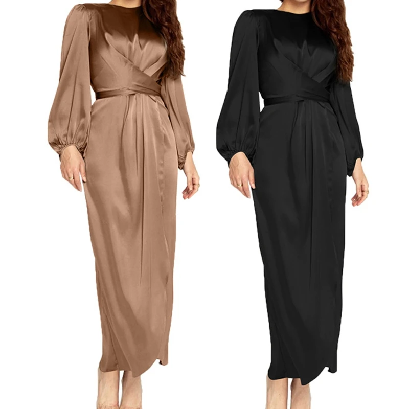 New Women Arab Muslim Satin Puff Long Sleeve Maxi Dress Solid Color Wrap Front Self-Tie Abaya Dubai Turkey Hijab Robe Kaftan
New Women Arab Muslim Satin Puff Long Sleeve Maxi Dress Solid Color Wrap Front Self-Tie Abaya Dubai Turkey Hijab Robe Kaftan