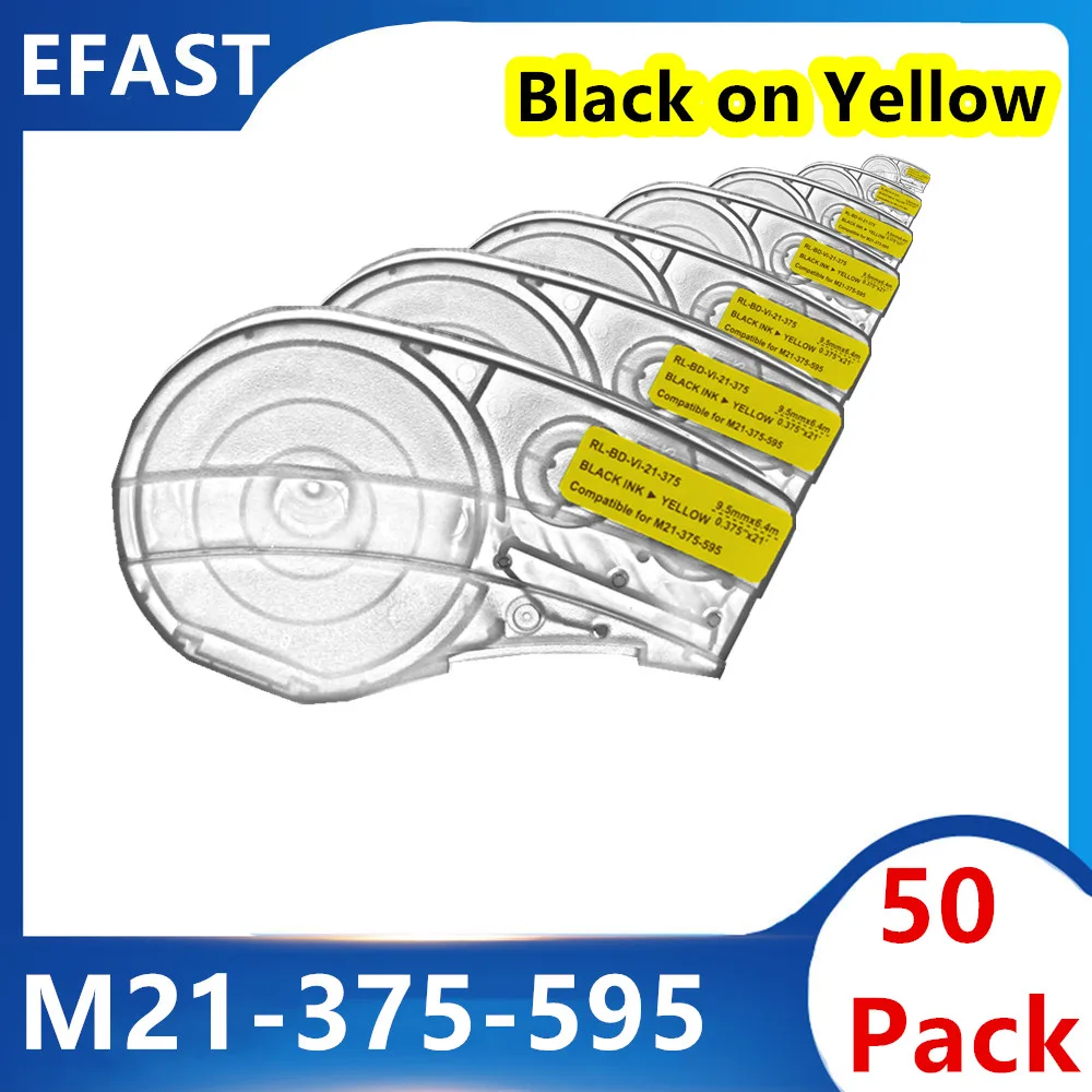 50Pack M21 375 595 Vinyl Label Ribbon Black on Yellow label Compatible For BMP21 PLUS Printer M21-375-595 9.5mm *6.4m 
50Pack M21 375 595 Vinyl Label Ribbon Black on Yellow label Compatible For BMP21 PLUS Printer M21-375-595 9.5mm *6.4m