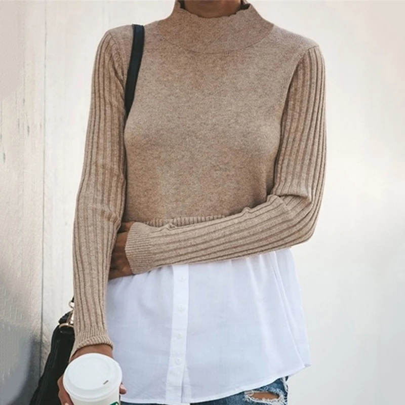 Casual Turtleneck Sweaters Fashion Stitching Loose Knitted Sweater And Pullovers Spring Women Vintage Loose Long Sweater Ladies
Casual Turtleneck Sweaters Fashion Stitching Loose Knitted Sweater And Pullovers Spring Women Vintage Loose Long Sweater Ladies