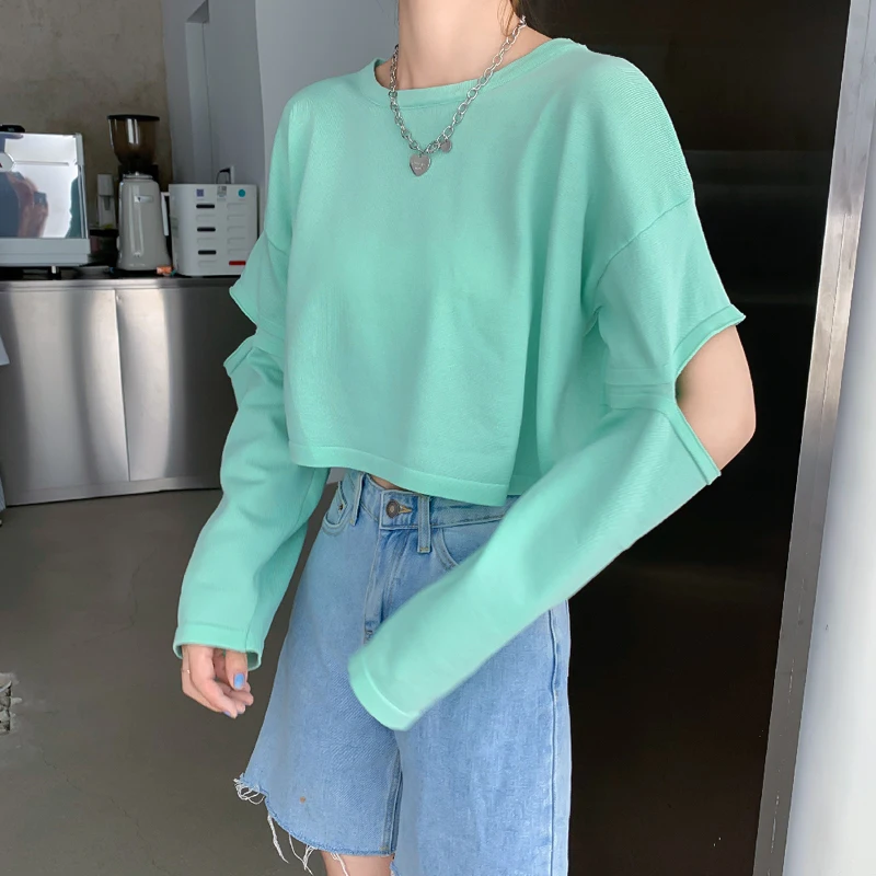 Hole Long Sleeve T-shirts Women's Clothing Korean O-neck Loose Solid Ladies Tops Casual Ins Tees Spring Autumn Fashion Crop Top
Hole Long Sleeve T-shirts Women's Clothing Korean O-neck Loose Solid Ladies Tops Casual Ins Tees Spring Autumn Fashion Crop Top
