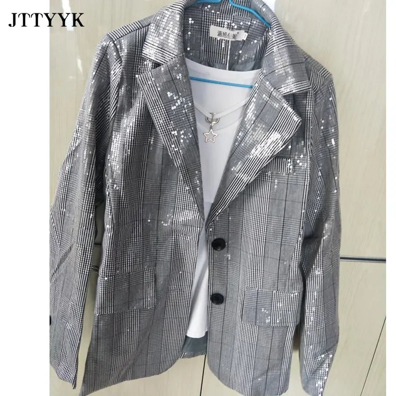 2021 Spring Autumn Korean Blazer Women New Loose Suit Sequined Single Breasted Small Retro Blazer Coats Women Fashion Streetwear 
2021 Spring Autumn Korean Blazer Women New Loose Suit Sequined Single Breasted Small Retro Blazer Coats Women Fashion Streetwear