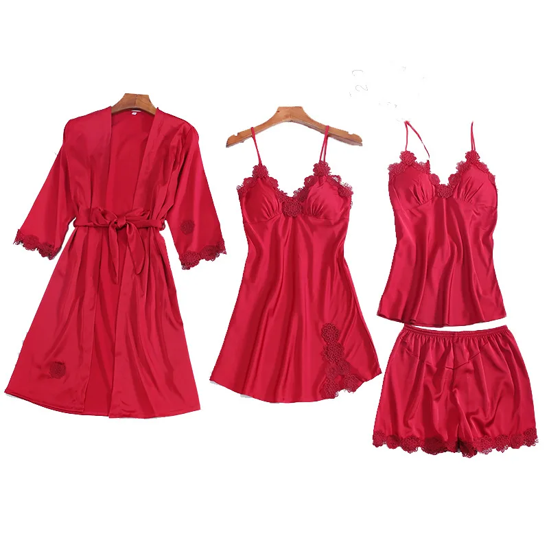 Satin Women Pajamas Suit Sexy Pyjamas Pour Femme With Pants Lace Trim Loungewear Summer Home Clothes Sleepwear Kimono Gown
Satin Women Pajamas Suit Sexy Pyjamas Pour Femme With Pants Lace Trim Loungewear Summer Home Clothes Sleepwear Kimono Gown