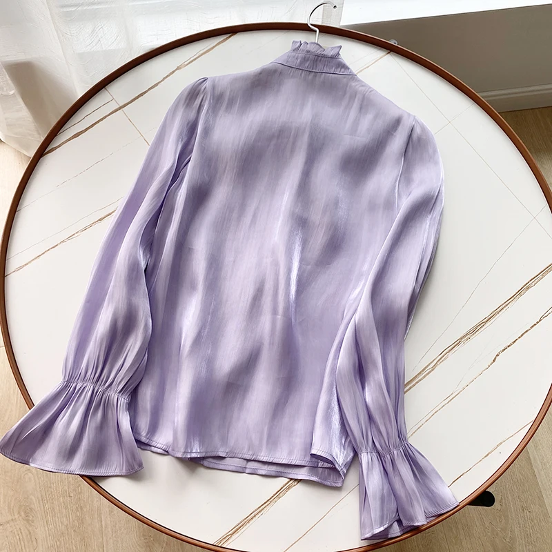 Women Silk Blouse Elegant Stand Collar Bandage Butterfly Sleeve Single Buttons Shiny Soft Top Office Lady Solid Loose Outfits
Women Silk Blouse Elegant Stand Collar Bandage Butterfly Sleeve Single Buttons Shiny Soft Top Office Lady Solid Loose Outfits