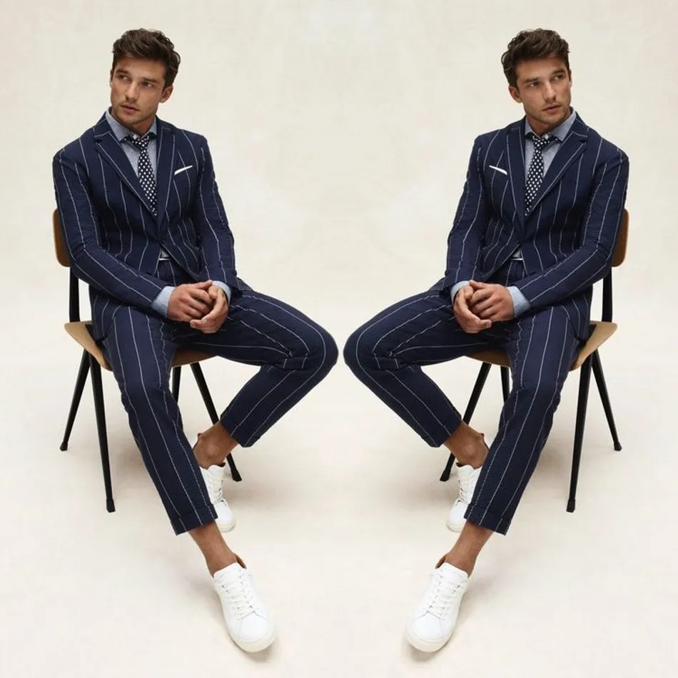 Men Tuxedos Groom Wedding Suits Handsome Navy Striped Slim Fit One Button Mens Suit 2 Pieces Coat Pants (jacket+Pants)
Men Tuxedos Groom Wedding Suits Handsome Navy Striped Slim Fit One Button Mens Suit 2 Pieces Coat Pants (jacket+Pants)