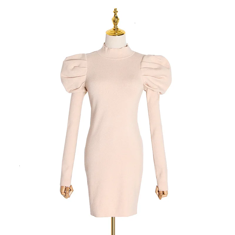 New solid color knit dress women's half-height collar bubble long sleeve high stretch slim mini dress
New solid color knit dress women's half-height collar bubble long sleeve high stretch slim mini dress