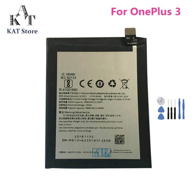 Аккумулятор BLP613 3000 мАч для телефона Oneplus 3 One Plus 1 + 3, сменный аккумулятор высокого качества, бесплатные инструменты AAA
Аккумулятор BLP613 3000 мАч для телефона Oneplus 3 One Plus 1 + 3, сменный аккумулятор высокого качества, бесплатные инструменты AAA