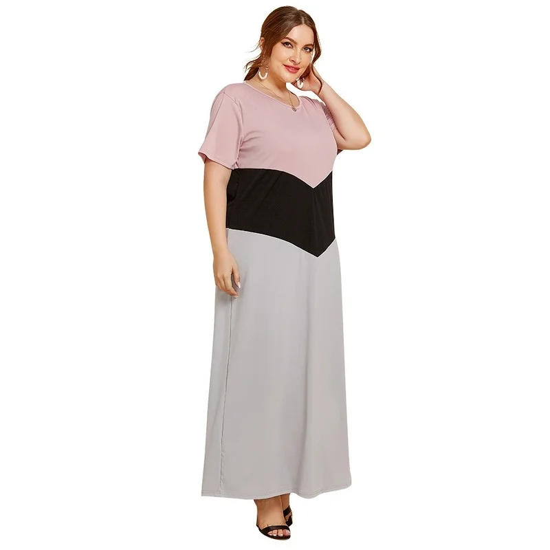 Spring summer new 2021 plus size women's simple color matching long skirt loose casual slimming oversized short-sleeved dress
Spring summer new 2021 plus size women's simple color matching long skirt loose casual slimming oversized short-sleeved dress