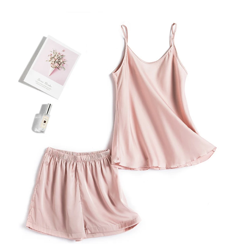 Women Sexy Silk Satin Pajama Sets Cute Sleepwear Lady Sleeveless Summer Nightwear Female 2 Pieces Homewear
Women Sexy Silk Satin Pajama Sets Cute Sleepwear Lady Sleeveless Summer Nightwear Female 2 Pieces Homewear