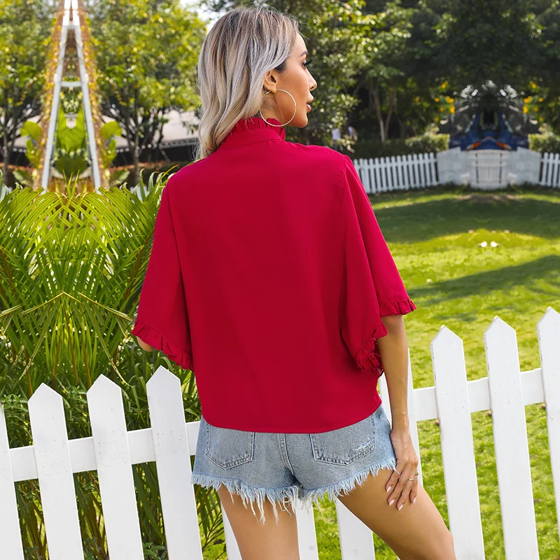 Summer Chiffon Shirt Women Solid Color Ruffle Sleeve Single-breasted Tops And Tshirt Casual Plus Size Streetwear Tee
Summer Chiffon Shirt Women Solid Color Ruffle Sleeve Single-breasted Tops And Tshirt Casual Plus Size Streetwear Tee