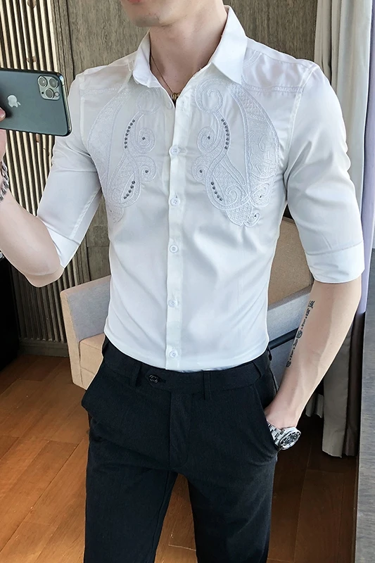 Shirt Fashion Sequined Men Social Party Nightclub Shirts Summer Short Sleeve Slim Streetwear Casual Shirts Chemise Homme 2021
Shirt Fashion Sequined Men Social Party Nightclub Shirts Summer Short Sleeve Slim Streetwear Casual Shirts Chemise Homme 2021