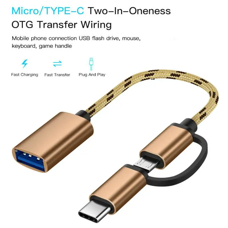 

2 in 1 OTG Adapter Cable Nylon Braid USB 3.0 to Micro USB Type C Data Sync Adapter for Huawei for MacBook U Disk Type-C OTG