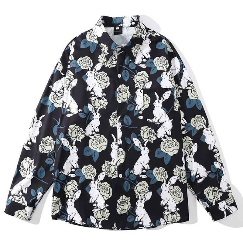 Men's Rabbit Rose Print Hawaii Shirts Summer Male Harajuku Button Shirts Streetwear Long Sleeve Oversize Blouse camisa masculina 
Men's Rabbit Rose Print Hawaii Shirts Summer Male Harajuku Button Shirts Streetwear Long Sleeve Oversize Blouse camisa masculina