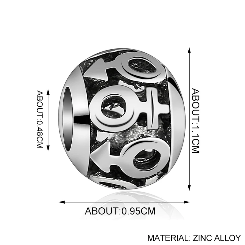 10Pcs a Lot Gender symbol Openwork Metal Beads Fit For Pandora Charms Bracelet Round DIY Bead European Murano Czech Beads Charm
10Pcs a Lot Gender symbol Openwork Metal Beads Fit For Pandora Charms Bracelet Round DIY Bead European Murano Czech Beads Charm