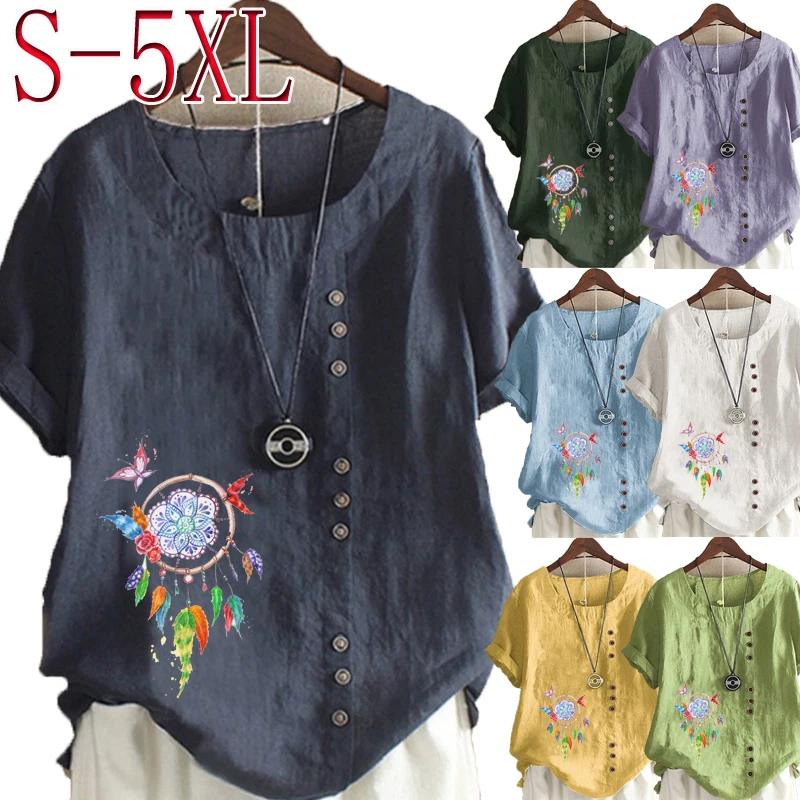 Women's New Fashion Summer Floral Dreamcatcher Printed Round Neck Short Sleeve T-shirt Casual Loose Solid Color Blouse Tops
Women's New Fashion Summer Floral Dreamcatcher Printed Round Neck Short Sleeve T-shirt Casual Loose Solid Color Blouse Tops