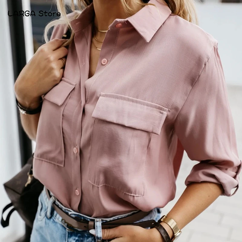 Women Pink Blouse Casual Turn-down Long Sleeve Single Buttons Pockets Simple Shirt Ladies Elegant Solid Loose Streetwear Autumn
Women Pink Blouse Casual Turn-down Long Sleeve Single Buttons Pockets Simple Shirt Ladies Elegant Solid Loose Streetwear Autumn