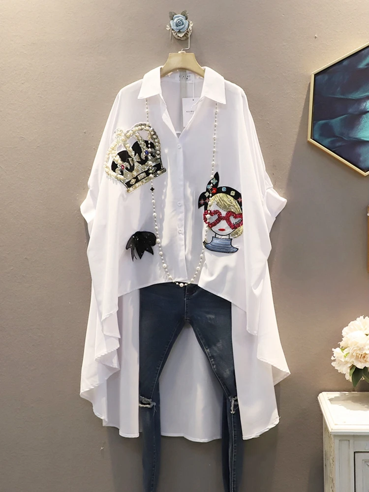 Irregular Oversized Women‘S Blouse 2021 Spring Summer Women Crown White Shirts Beading Female Cartoon Blouse With Sequin
Irregular Oversized Women‘S Blouse 2021 Spring Summer Women Crown White Shirts Beading Female Cartoon Blouse With Sequin